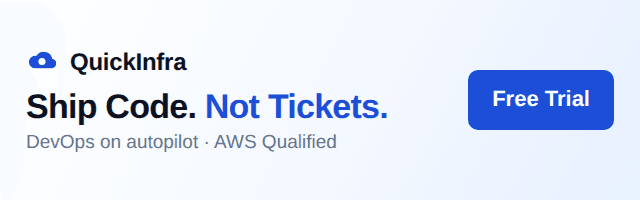 Ship Code. Not Tickets. QuickInfra automates your entire infrastructure layer  provisioning, CI/CD, compliance, cost optimisation. Your engineers write features, not pipelines.